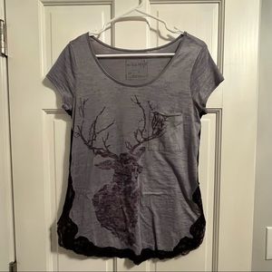 Free People Gray & Purple Short-sleeve Deer Graphic Top Size Small